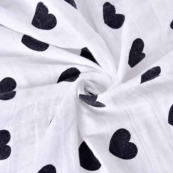 Black hearts organic cotton muslin