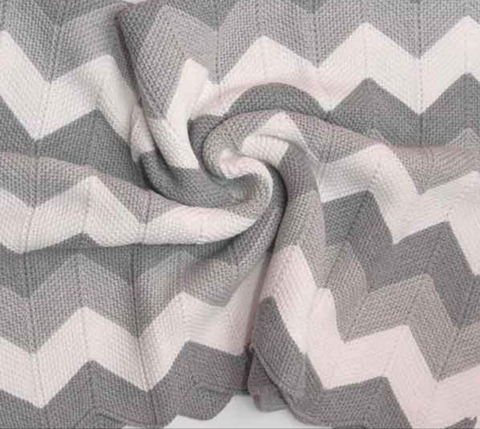 Luxury organic cotton grey & white zigzag blanket