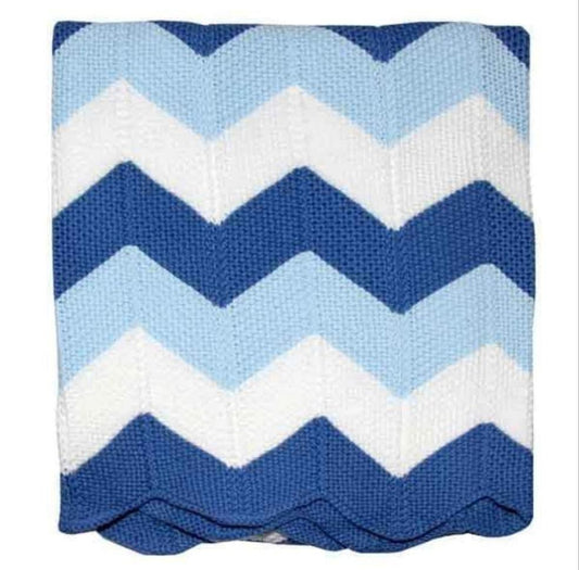 Luxury organic cotton blue & white zigzag blanket