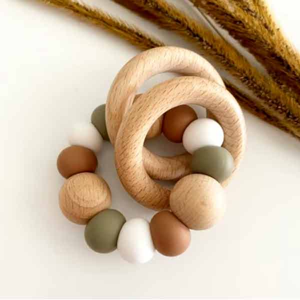 Green & brown teether/rattle